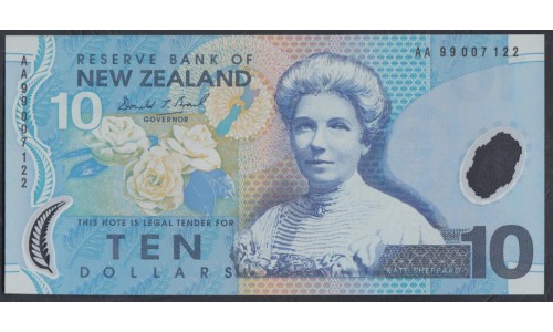 Новая Зеландия 10 долларов 1999 год, полимер пластик, Серия АА (New Zealand 10 dollars 1999, Polymer plastic) P 186a: UNC