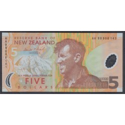 Новая Зеландия 5 долларов 1999 год, CЕрия АА, полимер пластик (New Zealand 5 dollars 1999, Polymer plastic) P 185a: UNC