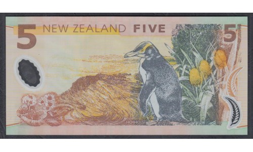 Новая Зеландия 5 долларов 1999 год, CЕрия АА, полимер пластик (New Zealand 5 dollars 1999, Polymer plastic) P 185a: UNC