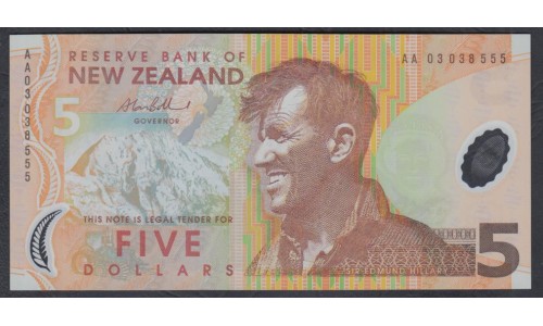 Новая Зеландия 5 долларов 2003 год, полимер пластик, серия АА (New Zealand 5 dollars 2003, Polymer plastic) P 185b: UNC