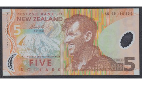 Новая Зеландия 5 долларов 2009 год, полимер пластик, серия AG (New Zealand 5 dollars 2009, Polymer plastic) P 185b: UNC