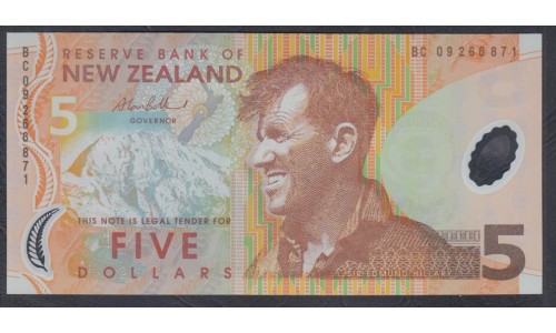 Новая Зеландия 5 долларов 2009 год, полимер пластик, серия BC & BF (New Zealand 5 dollars 2009, Polymer plastic) P 185b: UNC