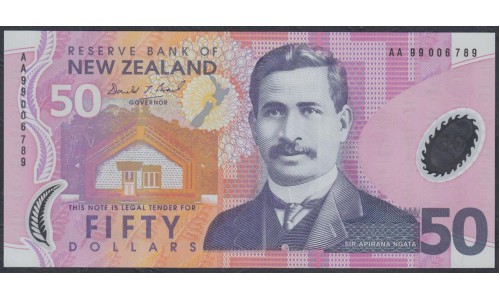 Новая Зеландия 50 долларов 1999 год, полимер пластик, Стартовая серия AA (New Zealand 50 dollars 1999, Polymer plastic) P 188a: UNC