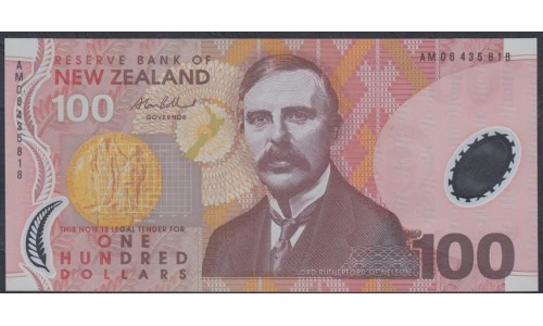 Новая Зеландия 100 долларов 2006 год, полимер пластик, серии AD и AM (New Zealand 100 dollars 2006, Polymer plastic) P 189b: UNC