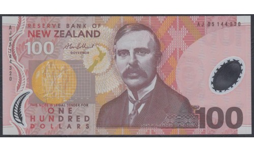 Новая Зеландия 100 долларов 2005 год, полимер пластик, серия AJ (New Zealand 100 dollars 2005, Polymer plastic) P 189b: UNC