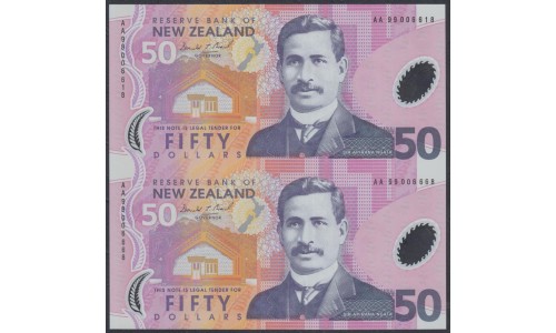  Новая Зеландия 50 долларов 1999 год, полимер пластик, Пара в Буклете Стартовой серии AA (New Zealand 50 dollars 1999, Polymer plastic) P 188a: UNC