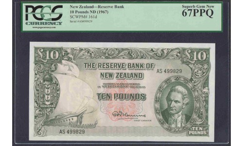Новая Зеландия 10 фунтов 1960-1967 годы (New Zealand 10 Pounds 1960-1967) P 161d: UNC 67!!!!! TOP GRADE!!!!!