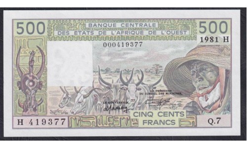 Нигер 500 франков 1981 год, Редкие (NIGER 500 francs 1981) P 606Hc: UNC