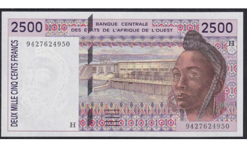 Нигер 2500 франков 1994 года, 9427624950, РЕДКОСТЬ!!! (NIGER 2500 francs 1994) P 612Hc: UNC