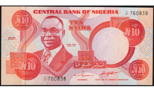 Нигерия 10 найра 2001 (NIGERIA 10 naira 2001) P 25f : UNC