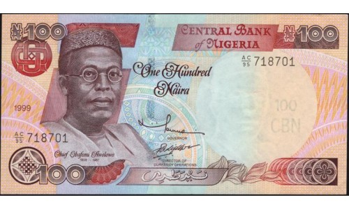 Нигерия 100 найра 1999 (NIGERIA 100 naira 1999) P 28b : UNC