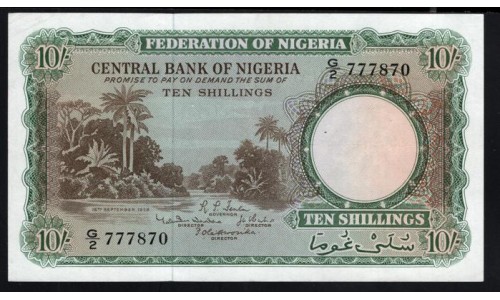 Нигерия 10 шиллингов 15.09.1958 (NIGERIA 10 shillings 15.09.1958) P 3: XF++
