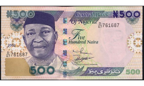 Нигерия 500 найра 2002 (NIGERIA 500 naira 2002) P 30a : UNC