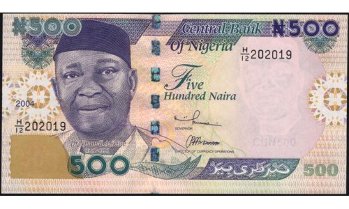 Нигерия 500 найра 2004 (NIGERIA 500 naira 2004) P 30b : UNC