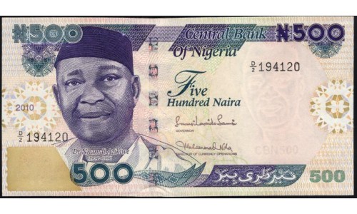 Нигерия 500 найра 2010, "бледная" (NIGERIA 500 naira 2010) P 30i : UNC
