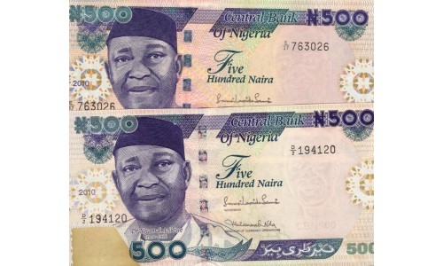 Нигерия 500 найра 2010, "бледная" (NIGERIA 500 naira 2010) P 30i : UNC