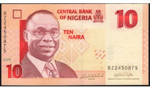 Нигерия 10 найра 2006, серия BZ (NIGERIA 10 naira 2006 prefix BA) P 33a : UNC