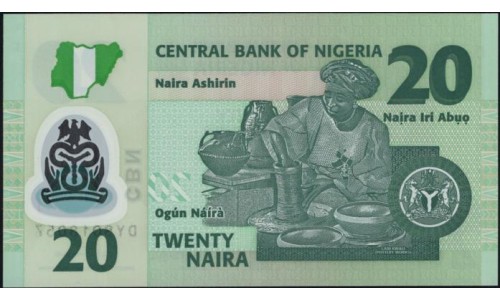Нигерия 20 найра 2018, серия DY (NIGERIA 20 naira 2018, prefix DY) P 34n : UNC