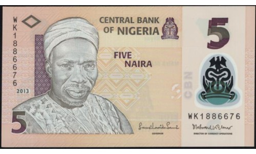 Нигерия 5 найра 2013, серия WK (NIGERIA 5 naira 2013, prefix WK) P 38d : UNC