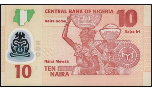 Нигерия 10 найра 2019 (NIGERIA 10 naira 2019) P 39 : UNC