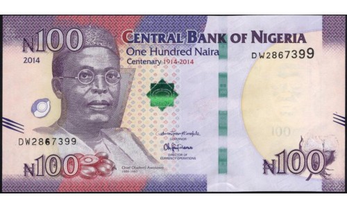 Нигерия 100 найра 2014 (NIGERIA 100 naira 2014) P 41(14-2) : UNC