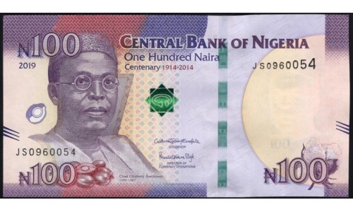 Нигерия 100 найра 2019 (NIGERIA 100 naira 2019) P 41 : UNC