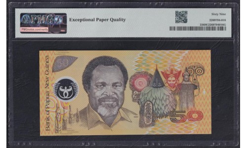 Папуа Новая Гвинея 50 кина 2000, Серебряный Юбилей Государства Папуа Новая Гвинея, Полимер, КРАЙНЕ РЕДКИЕ(Papua New Guinea 50 Kina 2000, Silver Jubilee of Papua New Guinea (1975-2000), Polymer plastic, RARE) P 25: PMG 69 EPQ Superb Gem UNC, TOP POP!!!