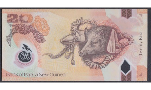 Папуа Новая Гвинея 20 кина 2014 год, Полимер пластик (Papua New Guinea 20 Kina 2014, Polymer plastic) P 31с:  UNC