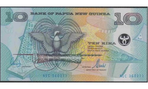 Папуа Новая Гвинея 10 кина 2000 год, Полимер пластик (Papua New Guinea 10 Kina 2000, Polymer plastic) P 26a:  UNC