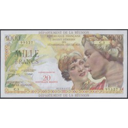Реюньон 1000 франков 20 новых франков ND (1967 -  71 г.) (REUNION 1000 francs 20 New Francs ND (1967 - 71) P 55b: UNC 