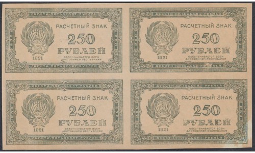 Россия СССР  250 рублей  1921 года РСФСР, В/З номинал 250 перевёрнут! Пореже (250 Rubles 1921, Watermark: 250) P 110a: aUNC