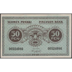 Русская Финляндия, Финляндский Банк 50 пенни 1918 (Russian Finland, Finlands Bank 50 penni 1918) P 34 : UNC