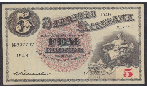 Швеция 5 крон 1949 (Sweden 5 kronor 1949) P 33af(1-1) : UNC
