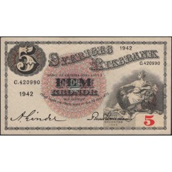 Швеция 5 крон 1942 (Sweden 5 kronor 1942) P 33y : UNC