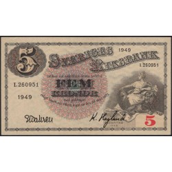 Швеция 5 крон 1949 (Sweden 5 kronor 1949) P 33af(4) : UNC