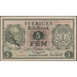 Швеция 5 крон 1948 (Sweden 5 kronor 1948) P 41a : UNC