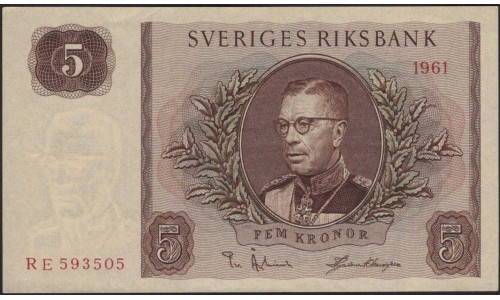 Швеция 5 крон 1961 (Sweden 5 kronor 1961) P 42f : UNC-