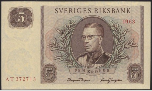 Швеция 5 крон 1963 (Sweden 5 kronor 1963) P 50b : UNC