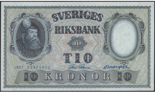 Швеция 10 крон 1957 (Sweden 10 kronor 1957) P 43e : UNC