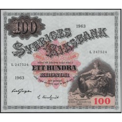 Швеция 100 крон 1963 (Sweden 100 kronor 1963) P 48e : UNC-