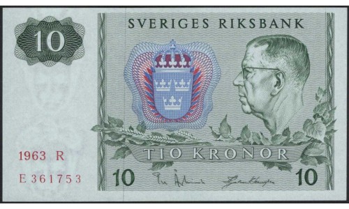 Швеция 10 крон 1963 (Sweden 10 kronor 1963) P 52a : UNC