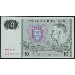 Швеция 10 крон 1963 Замещение (Sweden 10 kronor 1963 Replacement) P 52a(r) : UNC