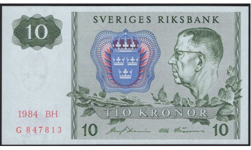 Швеция 10 крон 1984 (Sweden 10 kronor 1984) P 52e : UNC