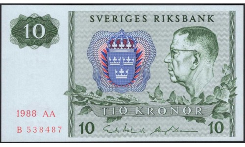 Швеция 10 крон 1988 (Sweden 10 kronor 1988) P 52e : UNC