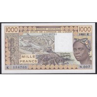 Сенегал 1000 франков 1981 год (BANQUE CENTRALE DES ETATS DE L'AFRIQUE DE L'OUEST (Senegal) 1000 francs 1981 ) P 707Kc: UNC