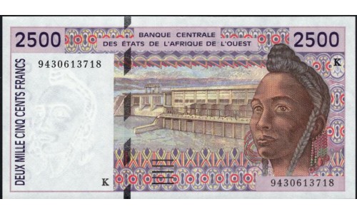 Сенегал 2500 франков 1994 (BANQUE CENTRALE DES ETATS DE L'AFRIQUE DE L'OUEST (Senegal) 2500 francs 1994) P 712Kс: UNC