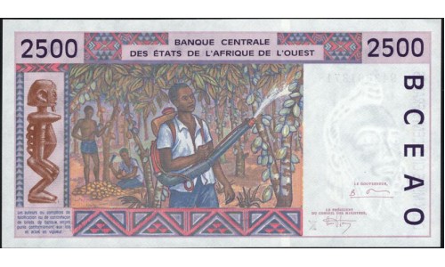 Сенегал 2500 франков 1994 (BANQUE CENTRALE DES ETATS DE L'AFRIQUE DE L'OUEST (Senegal) 2500 francs 1994) P 712Kс: UNC
