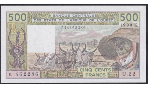 Сенегал 500 франков 1990 (BANQUE CENTRALE DES ETATS DE L'AFRIQUE DE L'OUEST (Senegal) 500 francs 1990) P 706Kl: UNC