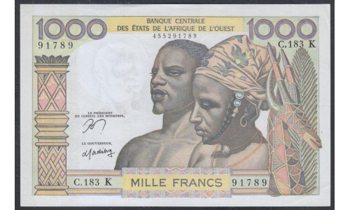 Сенегал 1000 франков 1959-1965 (BANQUE CENTRALE DES ETATS DE L'AFRIQUE DE L'OUEST (Senegal) 100 francs 1959-1965) P 703Kn: UNC