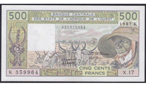 Сенегал 500 франков 1987 (BANQUE CENTRALE DES ETATS DE L'AFRIQUE DE L'OUEST (Senegal) 500 francs 1987) P 706Kj: UNC